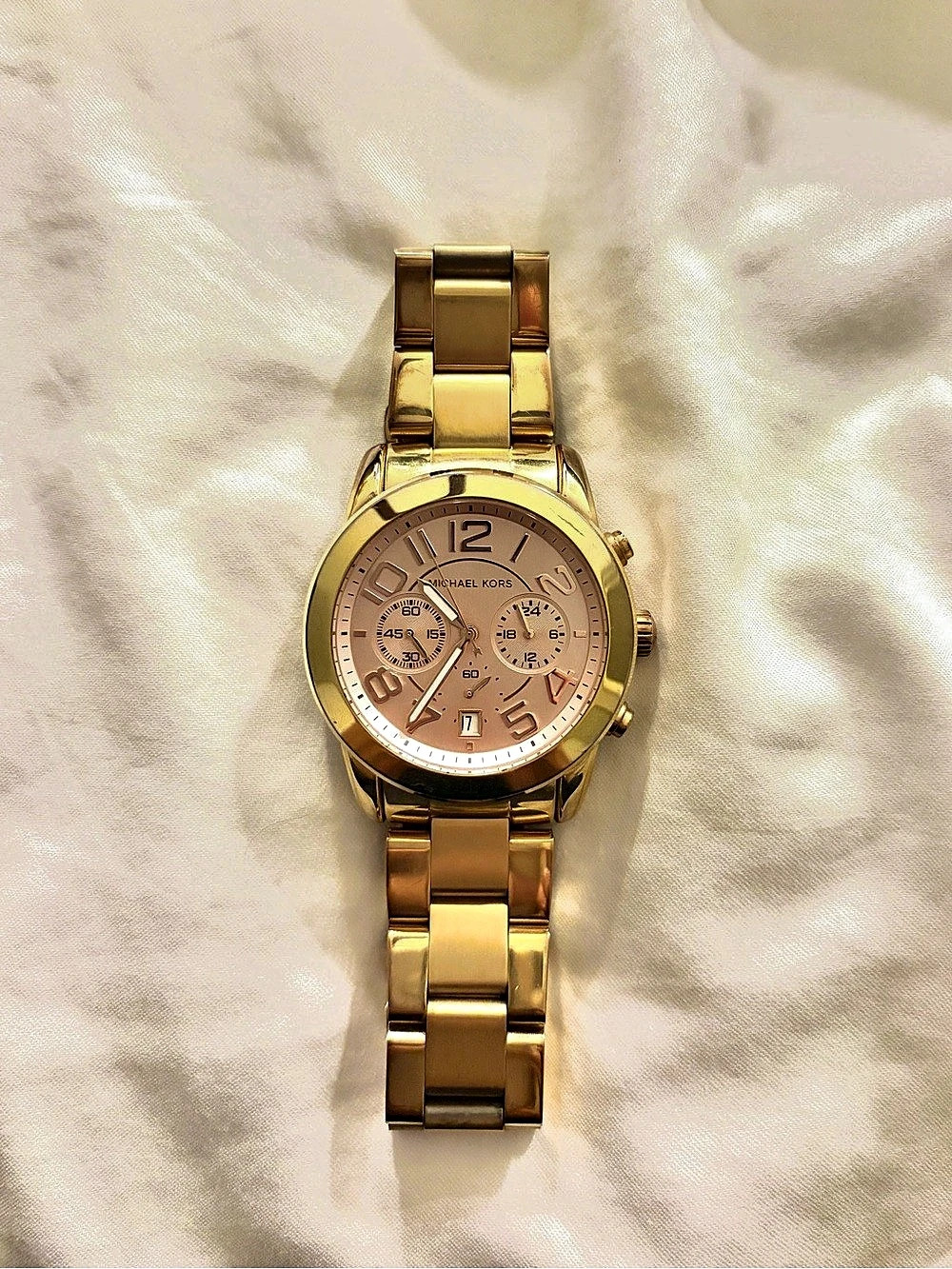 Michael Kors Mercer Chronograph Gold-Tone Watch Rose Gold Face Watch - SMALL